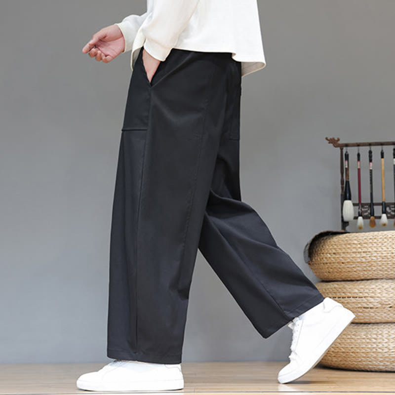 Męskie spodnie haremowe z skróconymi nogawkami i kieszeniami, z bawełny w kolorze naturalnym i Buddha Stones - image 24