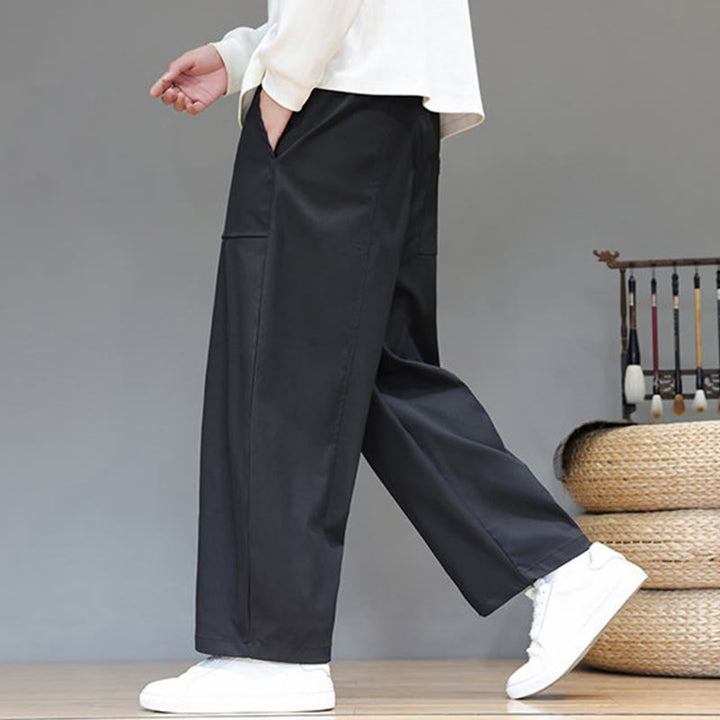 Męskie spodnie haremowe z skróconymi nogawkami i kieszeniami, z bawełny w kolorze naturalnym i Buddha Stones - image 24