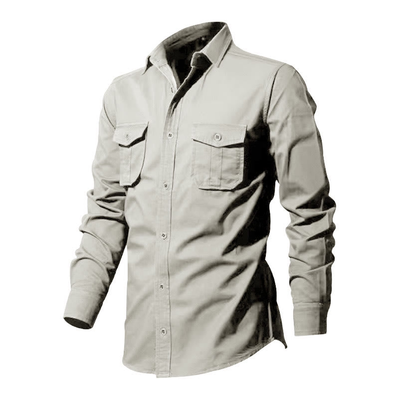 Koszula męska z długim rękawem i kieszeniami, z kołnierzykiem stojącym i kieszeniami, z Buddha Stones w jednolitym kolorze - image 9