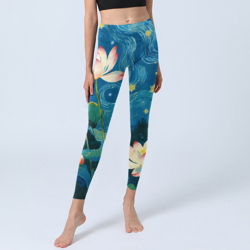 Legginsy do jogi damskie z nadrukiem w Buddha Stones, wzór rozgwieżdżonego nieba - image 5