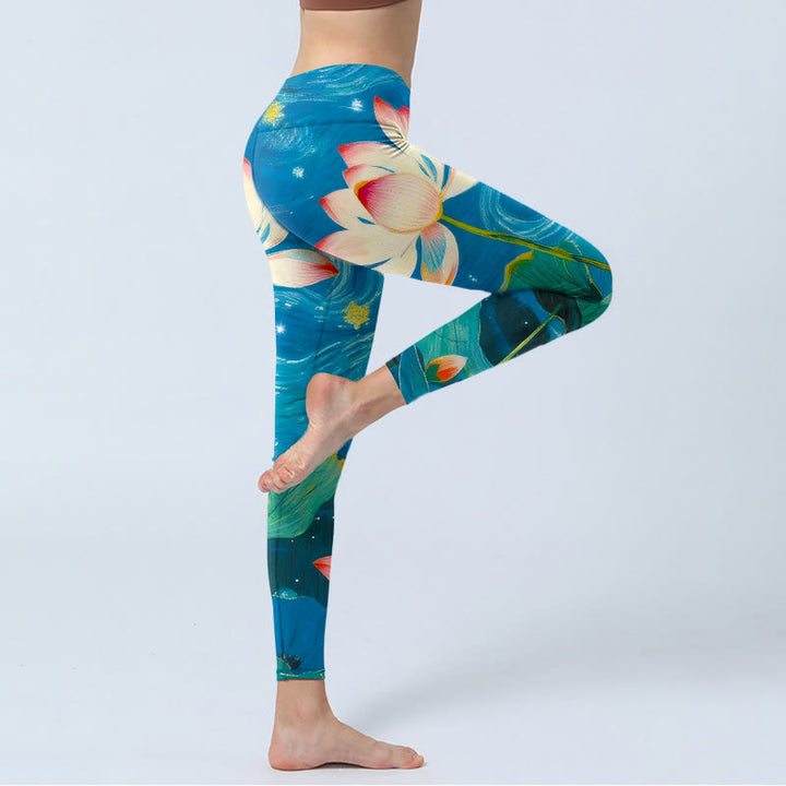 Legginsy do jogi damskie z nadrukiem w Buddha Stones, wzór rozgwieżdżonego nieba - image 4