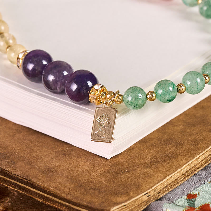 Buddha Stones, zielony kwarc truskawkowy, cytryn, zawieszka królowej, breloczek do telefonu, dekoracja - image 1