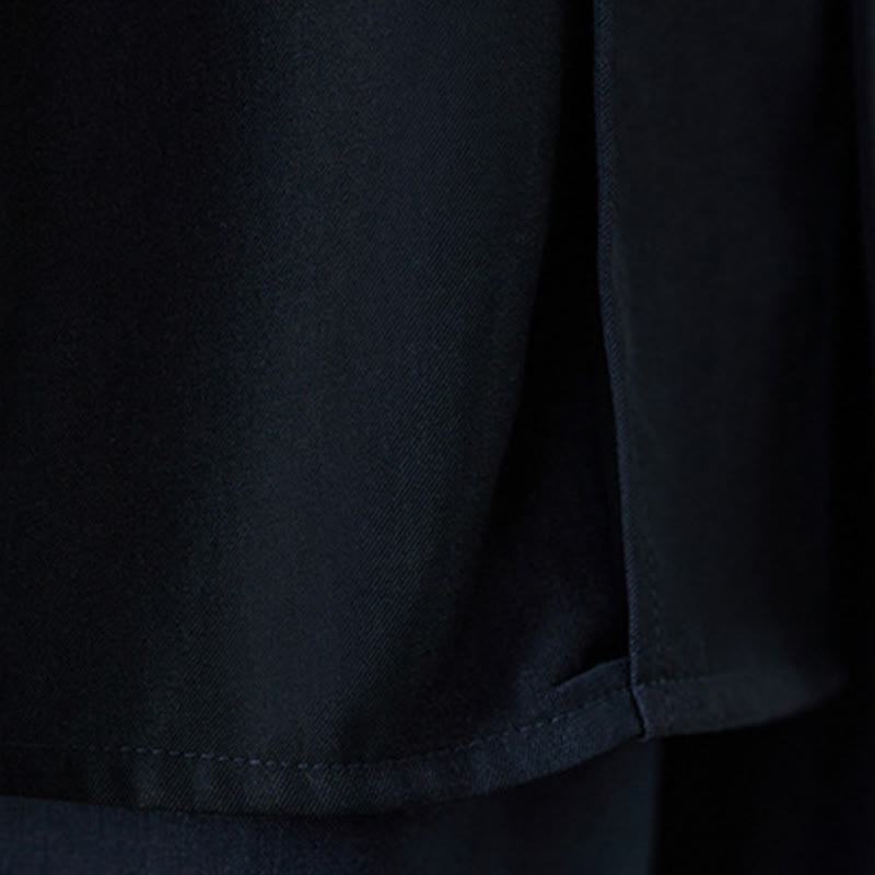 Koszula damska z długim rękawem z bawełny Buddha Stones w kolorze czarnym, gładka, z żabą i guzikami - image 9