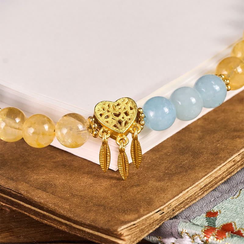 Buddha Stones, niebieski chalcedon, cytryn, serce, energetyczny brelok do telefonu, dekoracja - image 1