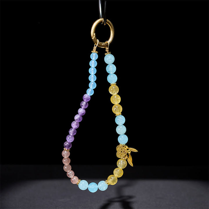 Buddha Stones, niebieski chalcedon, cytryn, serce, energetyczny brelok do telefonu, dekoracja - image 2