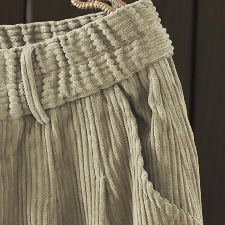 Buddha Stones zimowe spodnie haremowe z gładkiego sztruksu bawełnianego z wysokim stanem i podszewką z polaru z kieszeniami - image 19