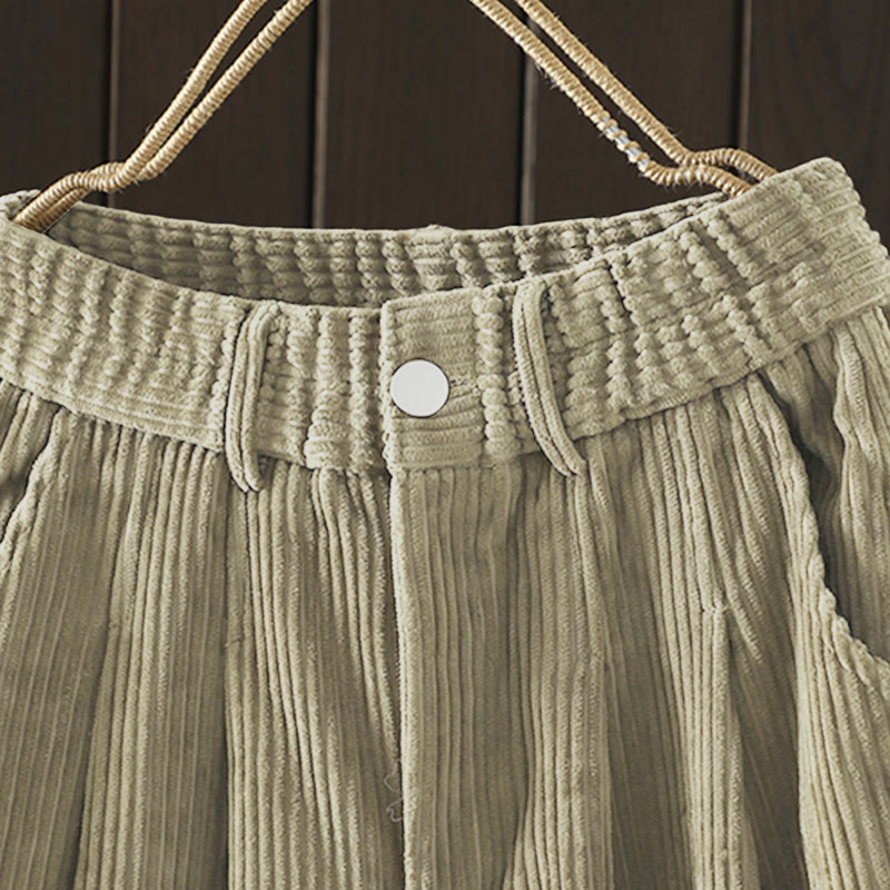 Buddha Stones zimowe spodnie haremowe z gładkiego sztruksu bawełnianego z wysokim stanem i podszewką z polaru z kieszeniami - image 20