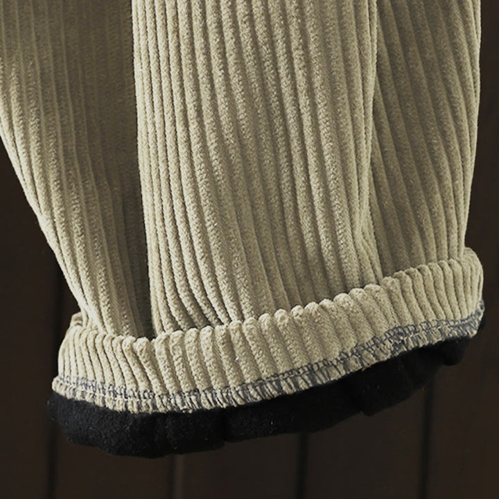 Buddha Stones zimowe spodnie haremowe z gładkiego sztruksu bawełnianego z wysokim stanem i podszewką z polaru z kieszeniami - image 21