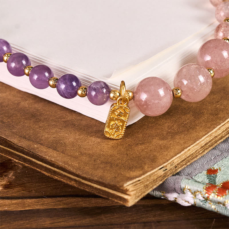 Buddha Stones, Kwarc Truskawkowy, Ametyst, Brelok do kluczy, Uzdrawiający, Szczęście, Telefon, Dekoracja - image 2