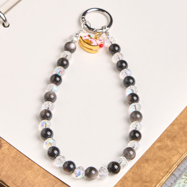 Buddha Stones Rok Konia Srebrny połysk Obsydian Ochrona Brelok Telefon Dekoracja do zawieszenia - Obsydian o srebrnym połysku (łagodzący ♥ ochrona) - image 0