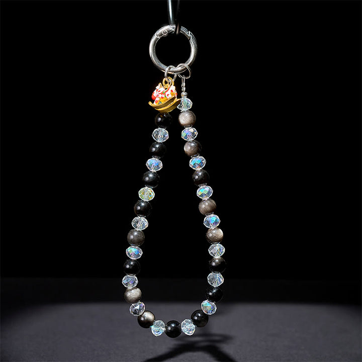 Buddha Stones Rok Konia Srebrny połysk Obsydian Ochrona Brelok Telefon Dekoracja do zawieszenia - image 4