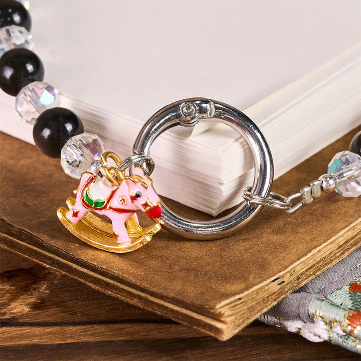 Buddha Stones Rok Konia Srebrny połysk Obsydian Ochrona Brelok Telefon Dekoracja do zawieszenia - image 2