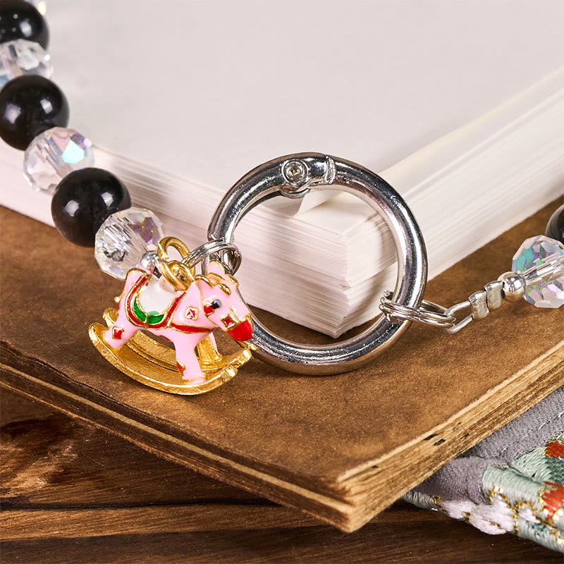 Buddha Stones Rok Konia Srebrny połysk Obsydian Ochrona Brelok Telefon Dekoracja do zawieszenia - image 2