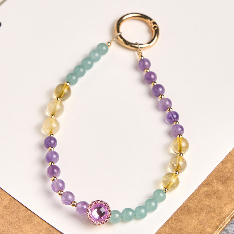 Buddha Stones, ametyst, zielony awenturyn, brelok do kluczy, duchowa świadomość, zawieszka na telefon - Ametyst (Medytacja ♥ Równowaga) - image 0