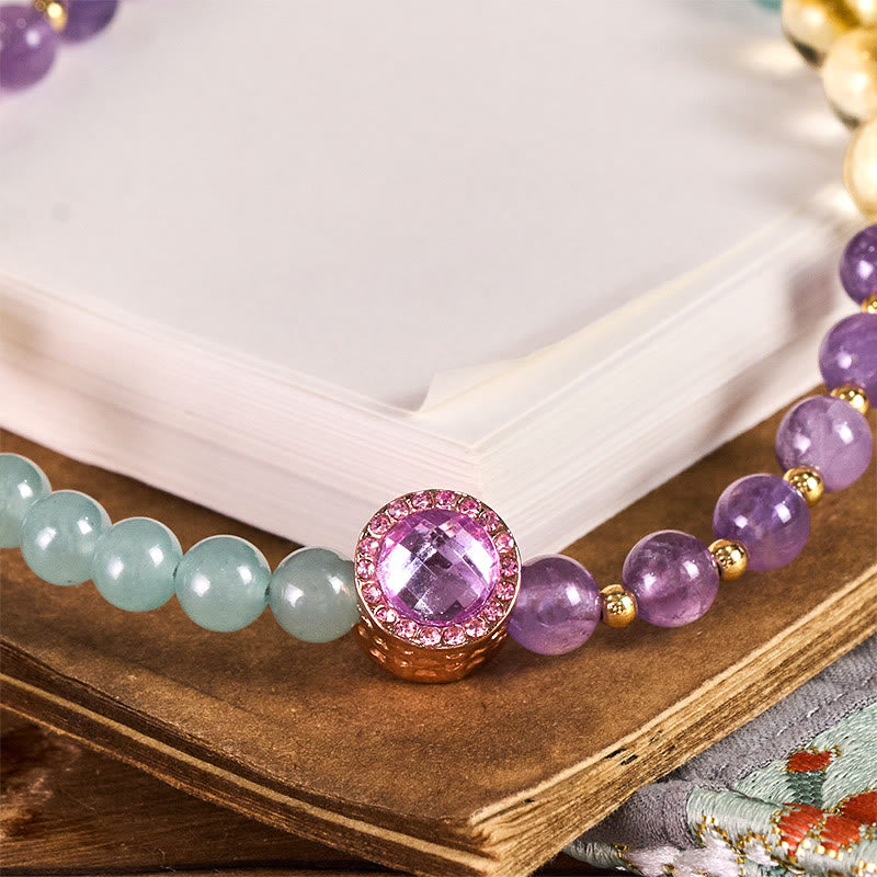 Buddha Stones, ametyst, zielony awenturyn, brelok do kluczy, duchowa świadomość, zawieszka na telefon - image 1