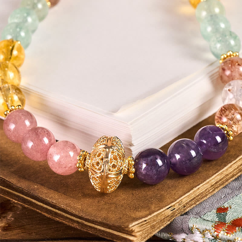 Buddha Stones 8 mm Wielokolorowy ametyst truskawkowy kwarcowy brelok do kluczy z balansem na telefon - image 1