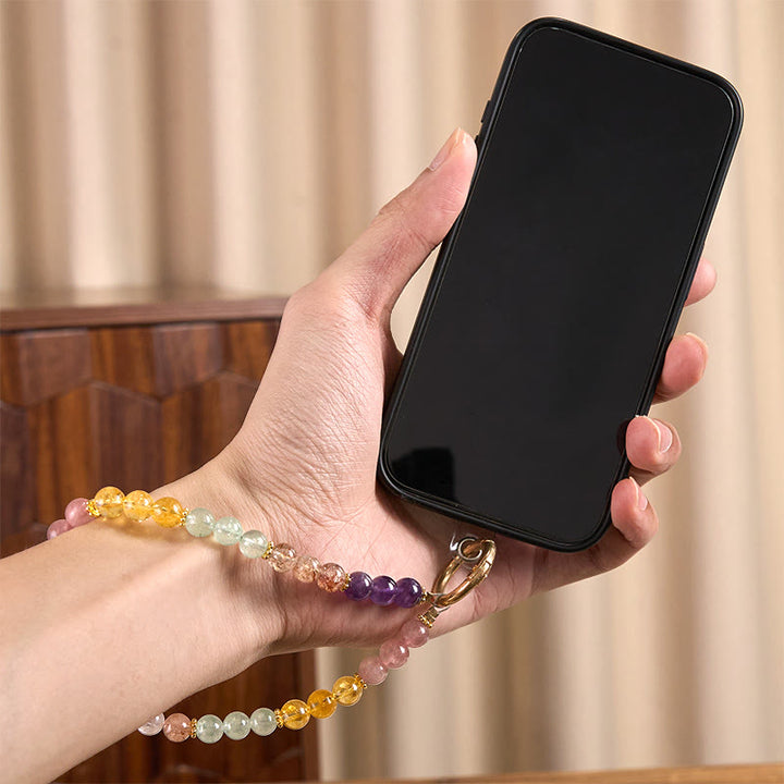 Buddha Stones 8 mm Wielokolorowy ametyst truskawkowy kwarcowy brelok do kluczy z balansem na telefon - image 4