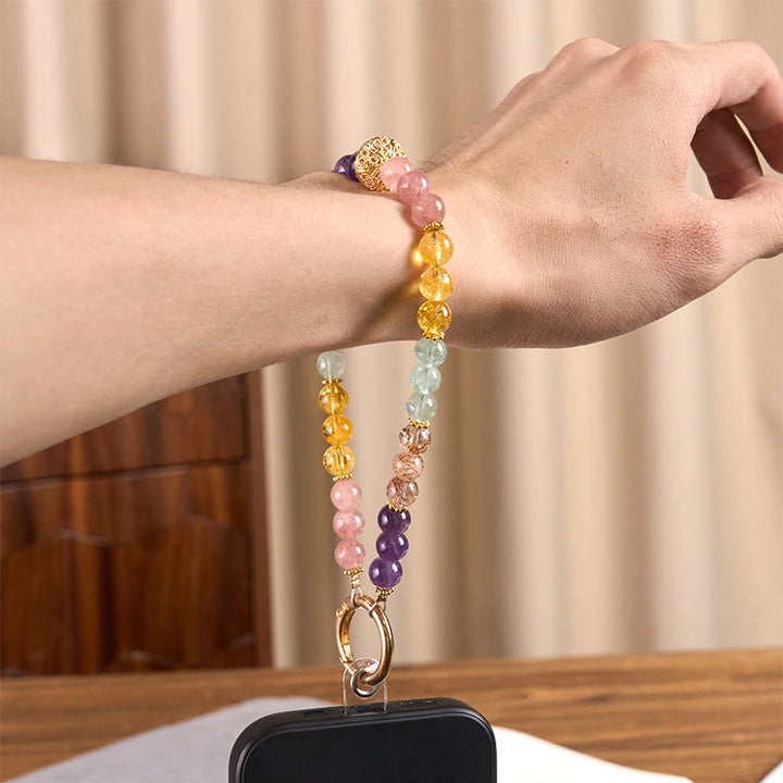 Buddha Stones 8 mm Wielokolorowy ametyst truskawkowy kwarcowy brelok do kluczy z balansem na telefon - image 5