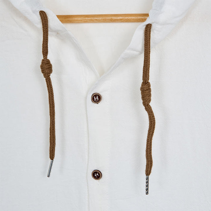 Buddha Stones z długim rękawem i kapturem, w jednolitym kolorze, z bawełny, z guzikami ściągającymi i sznurkiem - image 6