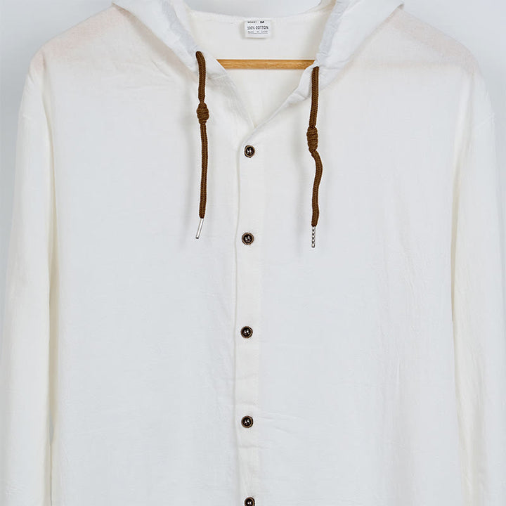 Buddha Stones z długim rękawem i kapturem, w jednolitym kolorze, z bawełny, z guzikami ściągającymi i sznurkiem - image 7