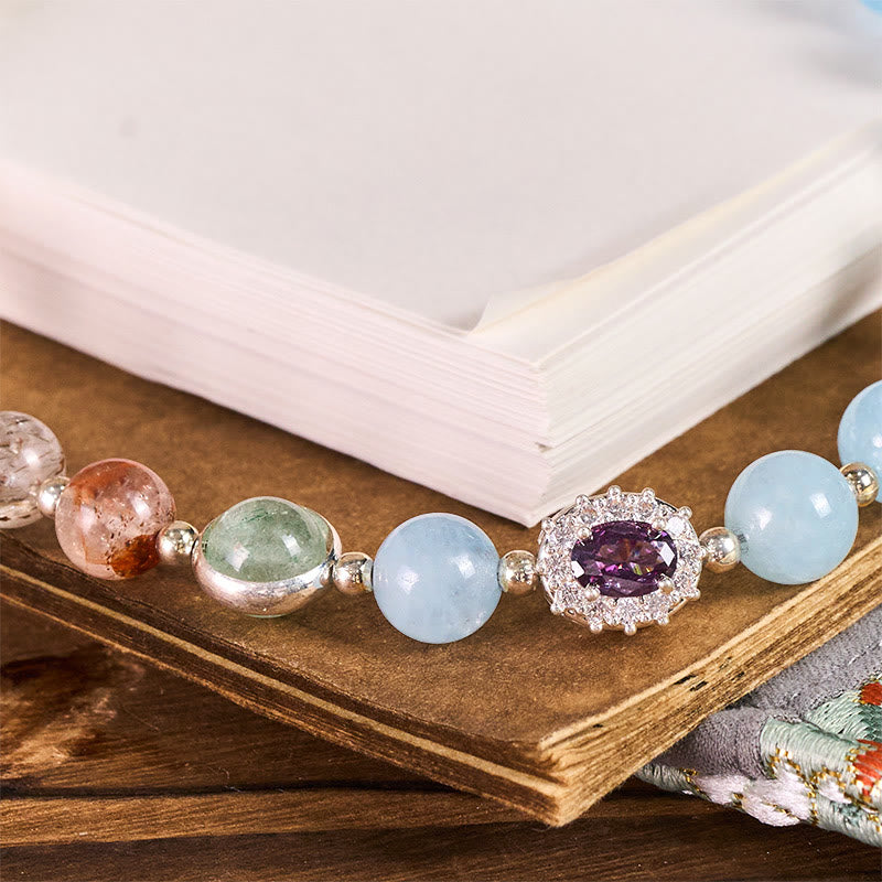 Buddha Stones 8 mm Niebieski Chalcedon Super Siedem Kryształów Energii Brelok Telefon Dekoracja do Wiszenia - image 1