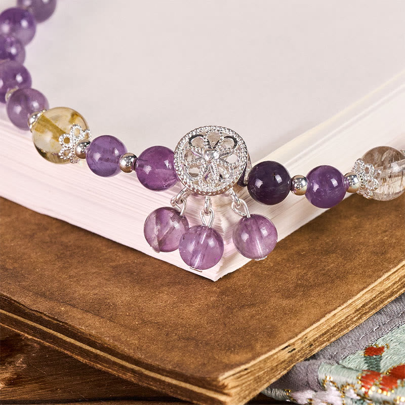 Buddha Stones, ametystowy kwiat, zawieszka na klucze z koralikami, duchowa świadomość, zawieszka na telefon - image 1