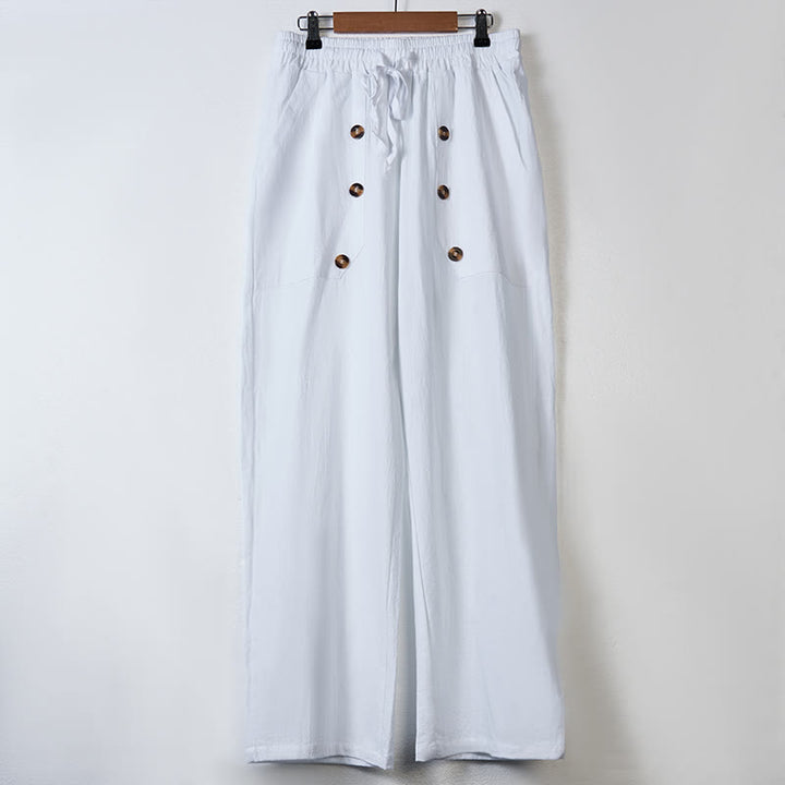 Spodnie męskie bawełniane z kieszeniami i guzikami w jednolitym kolorze z motywem Buddha Stones - image 2