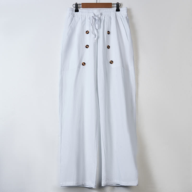 Spodnie męskie bawełniane z kieszeniami i guzikami w jednolitym kolorze z motywem Buddha Stones - image 2