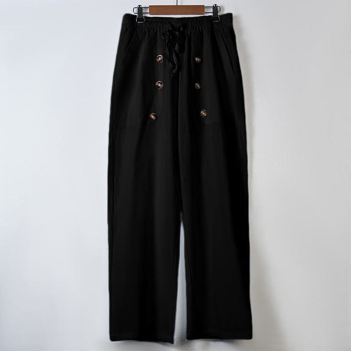 Spodnie męskie bawełniane z kieszeniami i guzikami w jednolitym kolorze z motywem Buddha Stones - image 7