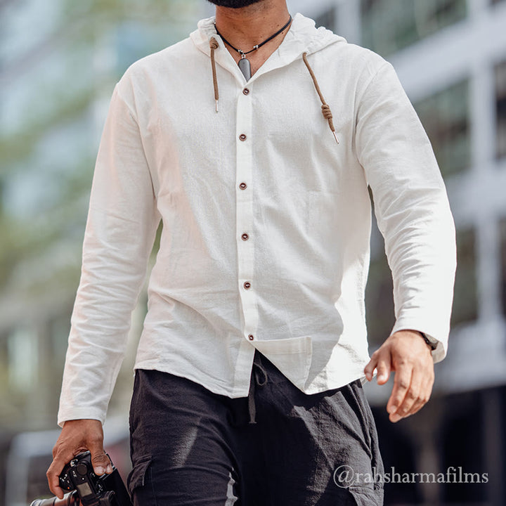 Buddha Stones z długim rękawem i kapturem, w jednolitym kolorze, z bawełny, z guzikami ściągającymi i sznurkiem - Biały - US/UK/AU44， EU54 (3XL) - image 0