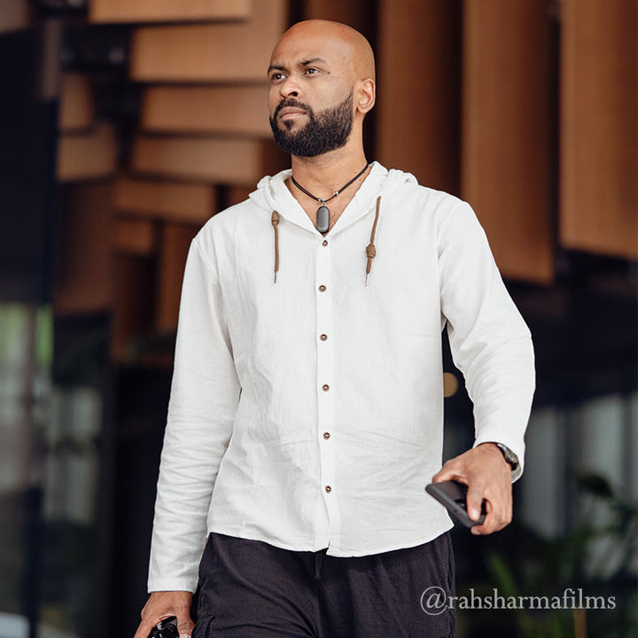 Buddha Stones z długim rękawem i kapturem, w jednolitym kolorze, z bawełny, z guzikami ściągającymi i sznurkiem - image 4