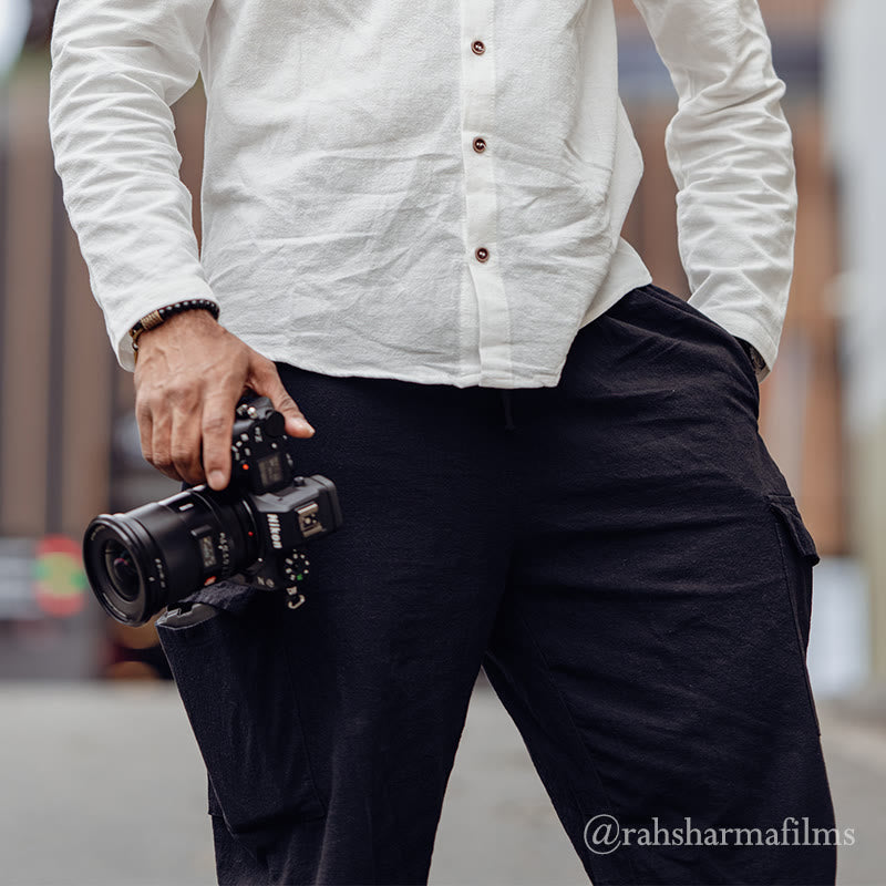 Spodnie cargo męskie z kieszeniami i ściągaczem z motywem Buddha Stones w jednolitym kolorze z lnu - image 3