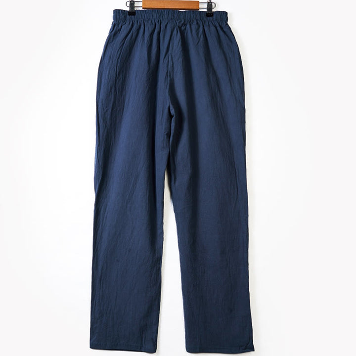 Męskie bawełniane spodnie z kieszeniami, guzikami w jednolitym kolorze i ściągaczem w kształcie Buddha Stones - image 6