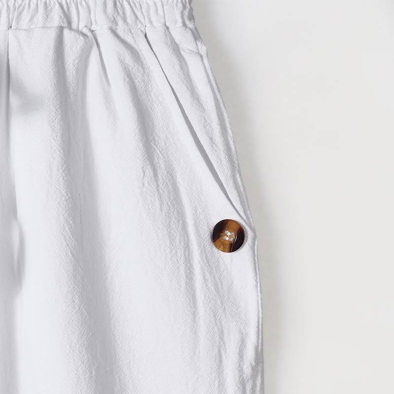 Męskie bawełniane spodnie z kieszeniami, guzikami w jednolitym kolorze i ściągaczem w kształcie Buddha Stones - image 8