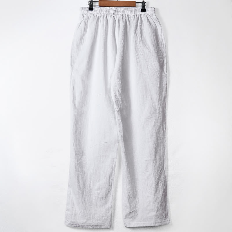 Męskie bawełniane spodnie z kieszeniami, guzikami w jednolitym kolorze i ściągaczem w kształcie Buddha Stones - image 10