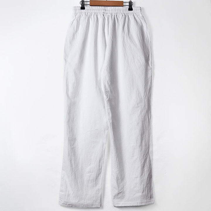 Męskie bawełniane spodnie z kieszeniami, guzikami w jednolitym kolorze i ściągaczem w kształcie Buddha Stones - image 10