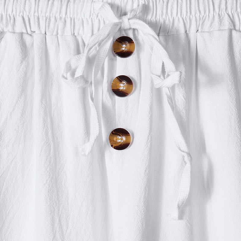 Męskie bawełniane spodnie z kieszeniami, guzikami w jednolitym kolorze i ściągaczem w kształcie Buddha Stones - image 9