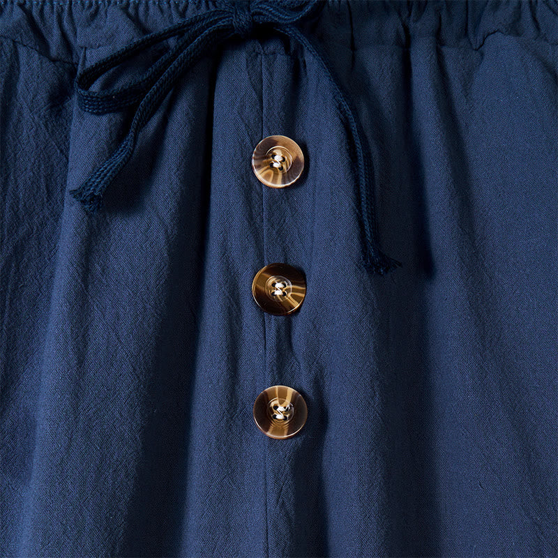 Męskie bawełniane spodnie z kieszeniami, guzikami w jednolitym kolorze i ściągaczem w kształcie Buddha Stones - image 2