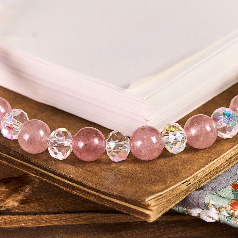 Buddha Stones Naturalny Kwarc Truskawkowy Koralikowy Brelok Uzdrawiający Telefon Dekoracja Wisząca - image 1