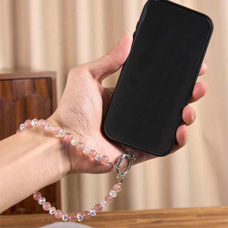 Buddha Stones Naturalny Kwarc Truskawkowy Koralikowy Brelok Uzdrawiający Telefon Dekoracja Wisząca - image 4