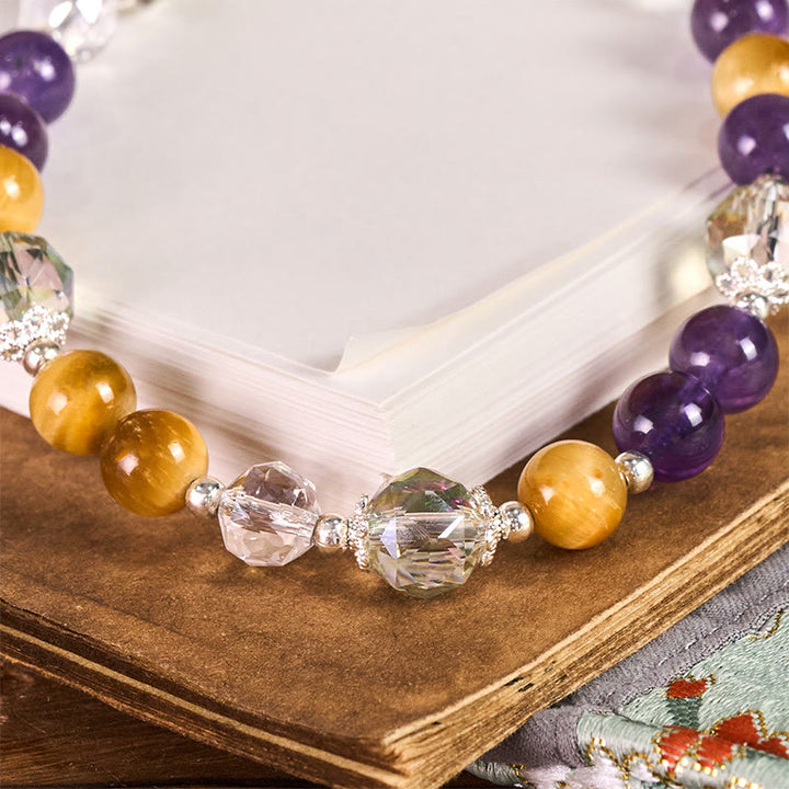 Buddha Stones, ametyst, złote oko tygrysa, koralikowy brelok do kluczy, dekoracja do telefonu - image 1