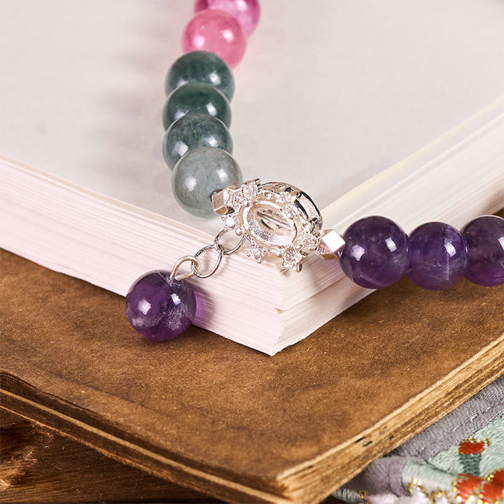 Buddha Stones 8 mm Naturalny ametystowy balansujący brelok do kluczy z koralikami, dekoracja do telefonu - image 1