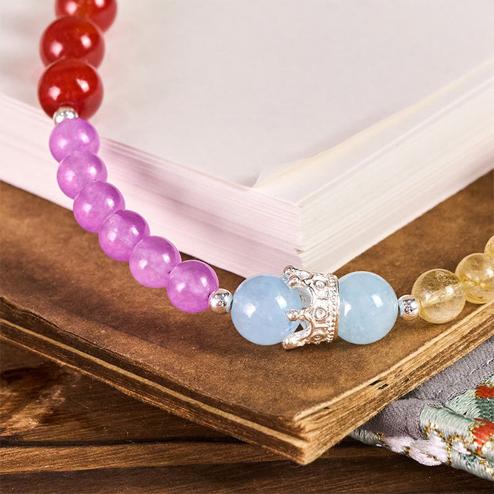 Buddha Stones, fioletowy chalcedon, cytryn, korona, koralikowy harmonijny brelok do telefonu, dekoracja do zawieszenia - image 1