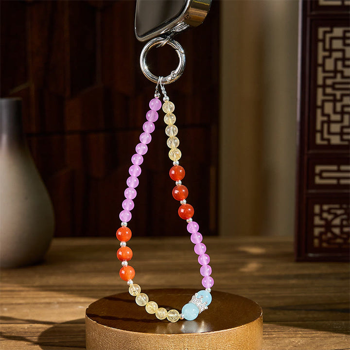 Buddha Stones, fioletowy chalcedon, cytryn, korona, koralikowy harmonijny brelok do telefonu, dekoracja do zawieszenia - image 2
