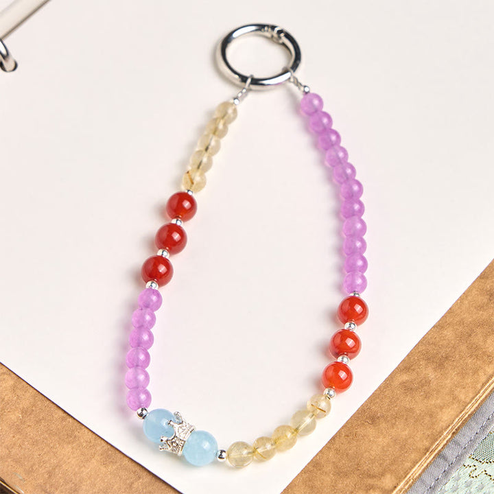 Buddha Stones, fioletowy chalcedon, cytryn, korona, koralikowy harmonijny brelok do telefonu, dekoracja do zawieszenia - Fioletowy chalcedon (pozytywny ♥ harmonia) - image 0