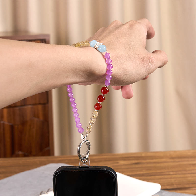 Buddha Stones, fioletowy chalcedon, cytryn, korona, koralikowy harmonijny brelok do telefonu, dekoracja do zawieszenia - image 3