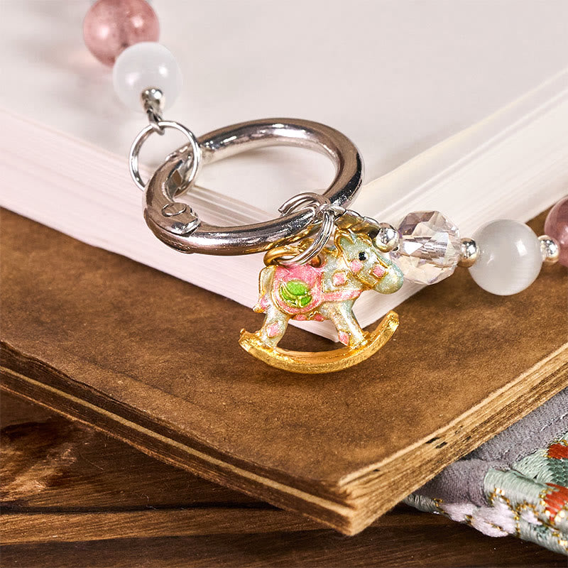 Buddha Stones Rok Konia Kwarc Truskawkowy Biały Brelok Kocie Oko Telefon Dekoracja do zawieszenia - image 1