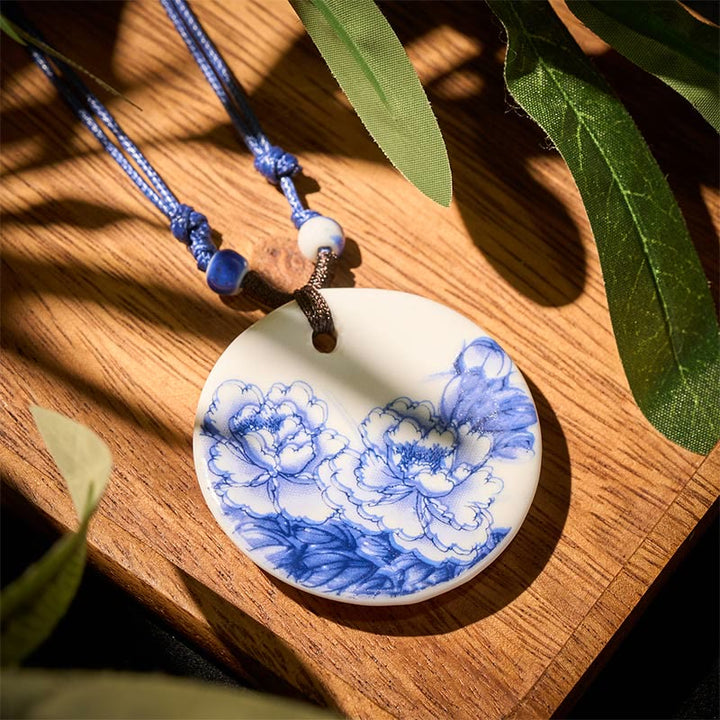 Buddha Stones, etniczna piwonia, kwiaty brzoskwini, symbol lotosu, ceramika, wisiorek oświecenia - Kwitnące piwonie - image 10