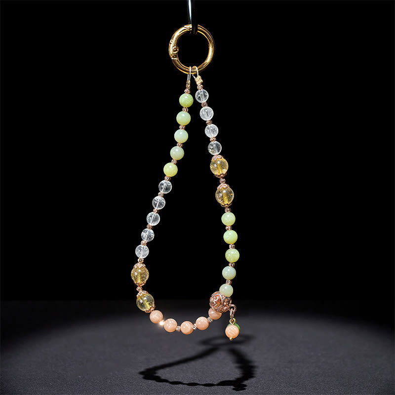 Buddha Stones , Cyjanowy Jadeit, Białe Kryształowe Koraliki Harmonii, Brelok do Kluczy, Dekoracja do Telefonu - image 3