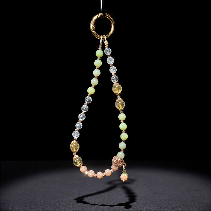 Buddha Stones , Cyjanowy Jadeit, Białe Kryształowe Koraliki Harmonii, Brelok do Kluczy, Dekoracja do Telefonu - image 3